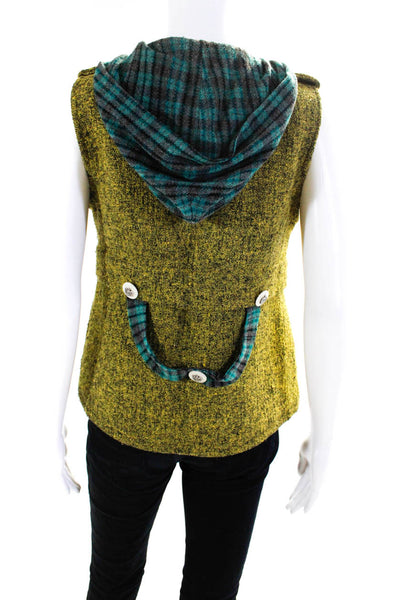 Nuvula Womens Tweed Button Down Sleeveless Hooded Vest Swamp Green Size L