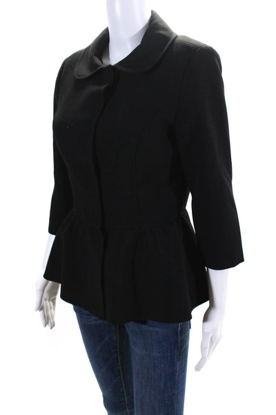 Daslu Womens 3/4 Sleeve Collared Blazer Peplum Jacket Black Size IT 40