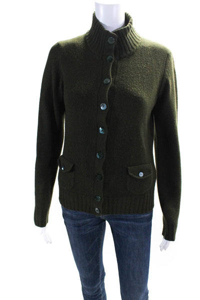 Fabiana Filippi Womens Button Up Turtleneck Cardigan Sweater Green Size Small
