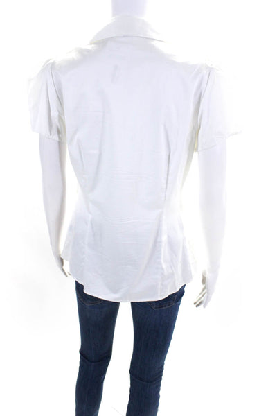 Rachel Roy Womens Sateen Ruffle Short Sleeve Hook & Eye Top Blouse White Size 6