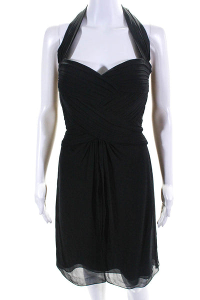 Tadashi Womens Pleated Chiffon Halter Sleeveless A Line Dress Black Size 4