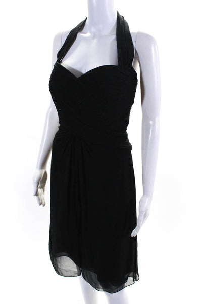 Tadashi Womens Pleated Chiffon Halter Sleeveless A Line Dress Black Size 4