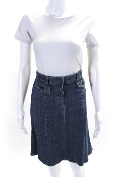Theory Womens Front Pocket Knee Length Denim Flare Skirt Blue Size 4