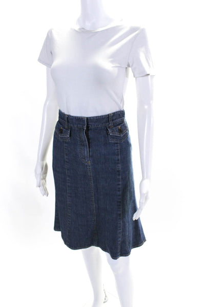 Theory Womens Front Pocket Knee Length Denim Flare Skirt Blue Size 4