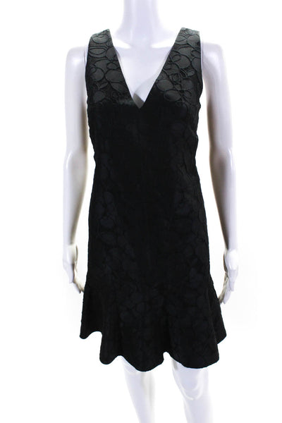 J Crew Collection Womens Floral Embroidered V-Neck Drop Waist Dress Black Size 6