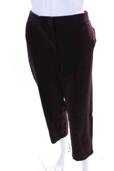 Eileen Fisher Womens Flat Front Buttoned Tapered Dress Pants Burgundy Size XL