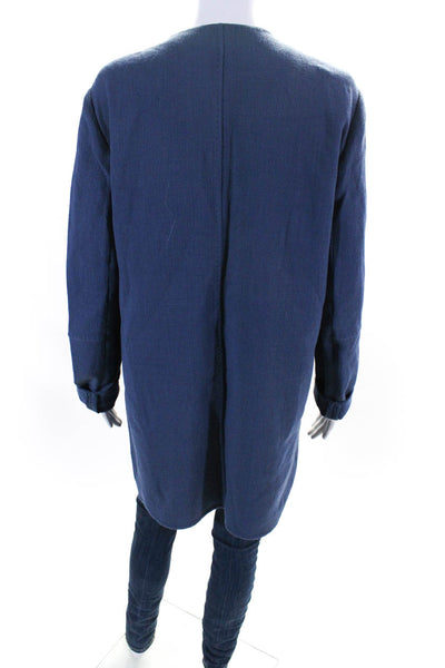 Lafayette 148 New York Womens Wool Open Front Duster Cardigan Blue Size 12