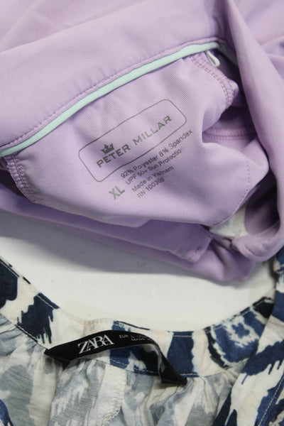 Peter Millar Zara Womens Collared Geometric Blouse Tops Purple Size L XL Lot 2
