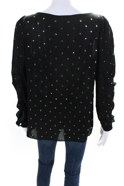 Vince Camuto Womens Sheer Studded Round Neck Long Sleeve Blouse Top Black Size M