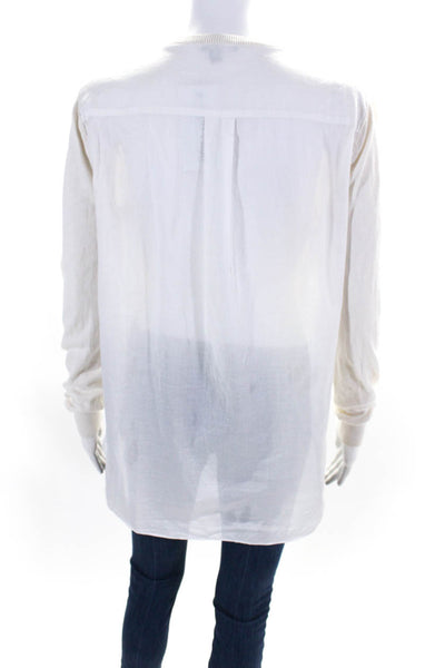 Theory Womens Cotton + Cashmere Round Neck Long Sleeve Knit Blouse White Size M