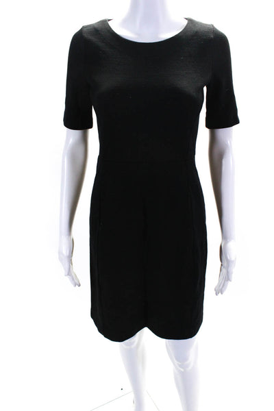 J Crew Womens Wool Blend Round Neck Short Sleeve Zip Up Dress Black Size 0