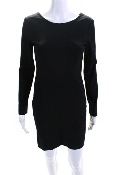 Theory Womens Cotton Blend Scoop Neck Long Sleeve Side Zip Dress Black Size 2