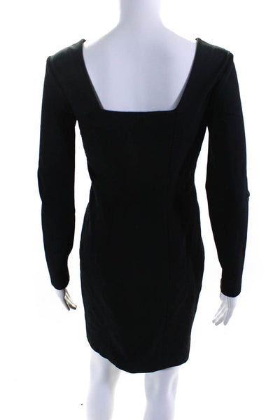 Theory Womens Cotton Blend Scoop Neck Long Sleeve Side Zip Dress Black Size 2