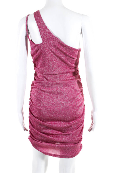 Superdown Womens Glitter Pink One Shoulder Ruched Sleeveless Bodycon Dress SizeM