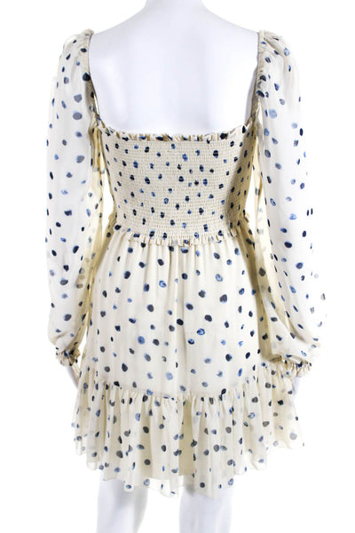 Wilfred Womens Cream Blue Polka Dot Smocked Off Shoulder Fit & Flare Dress SizeS