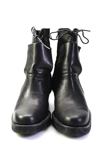 Yohji Yamamoto Womens Black Leather Block Heels Ankle Boots Shoes Size 9