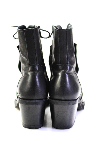 Yohji Yamamoto Womens Black Leather Block Heels Ankle Boots Shoes Size 9