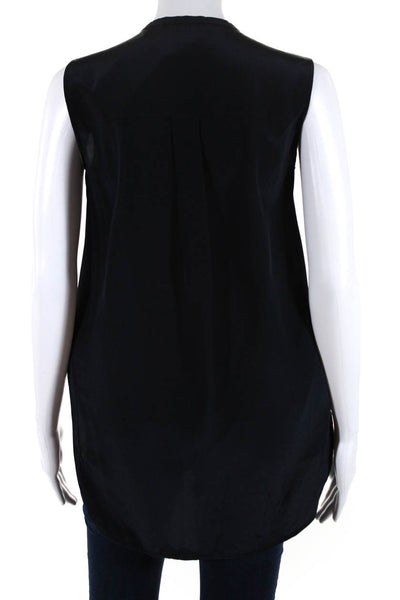 Vince Women's Sleeveless Button Up High Low Silk Blouse Black Size XS