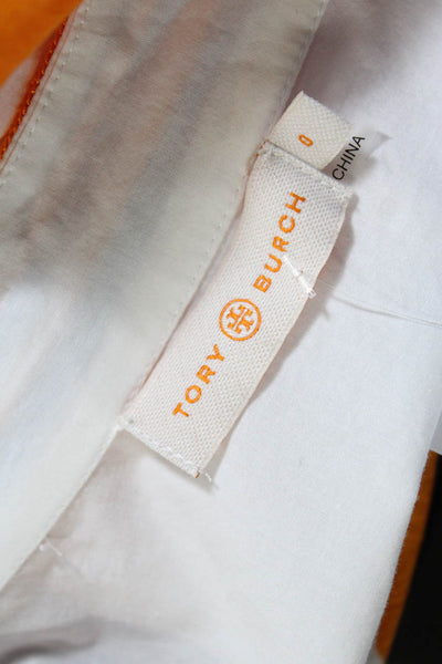 Tory Burch Women's Sleeveless Embroidered Collar Blouse White Orange Size 0