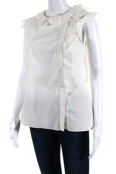 Alice & Trixie Women's Cap Sleeve Button Front Ruffle Blouse White Size XS