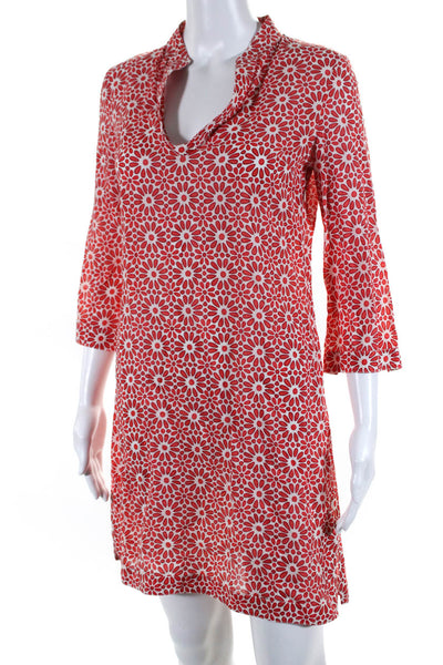 Tory Burch Women's Printed 3/4 Sleeve Tunic Mini Dress Red Size 0