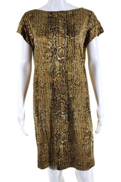 Tory Burch Women's Animal Print Silk Mid Length Shift Dress Brown Size XS