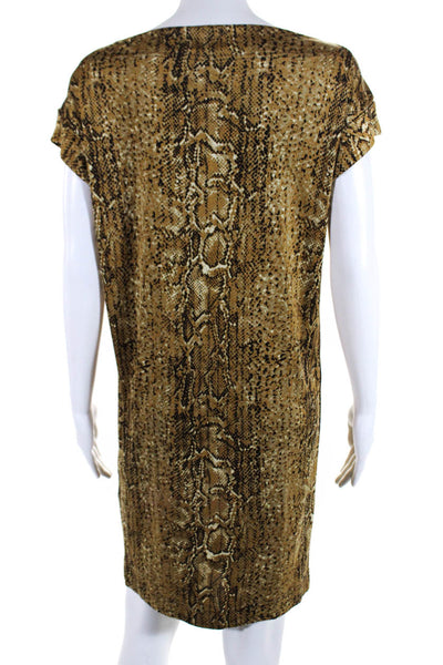 Tory Burch Women's Animal Print Silk Mid Length Shift Dress Brown Size XS