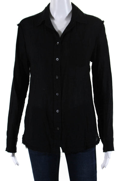 Equipment Femme Womens Button Front Collared Fringe Shirt Black Cotton Small