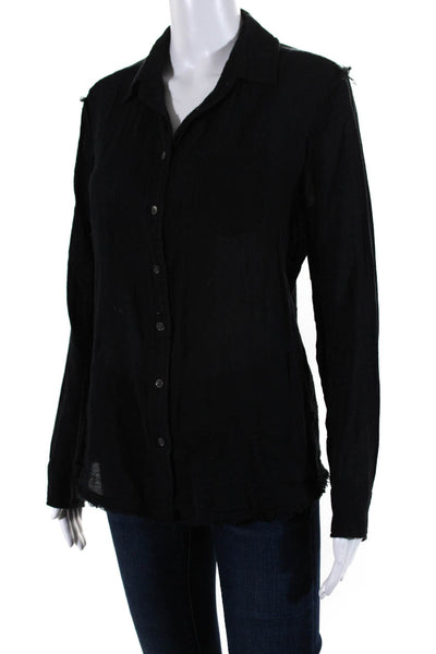 Equipment Femme Womens Button Front Collared Fringe Shirt Black Cotton Small