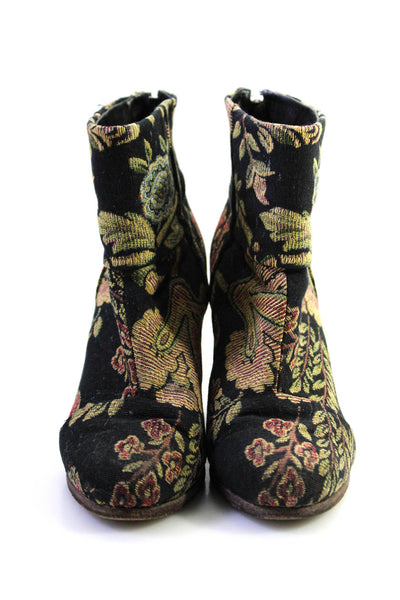 Rag & Bone Womens Slip On Block Heel Floral Booties Black Multi Cotton Size 36.5