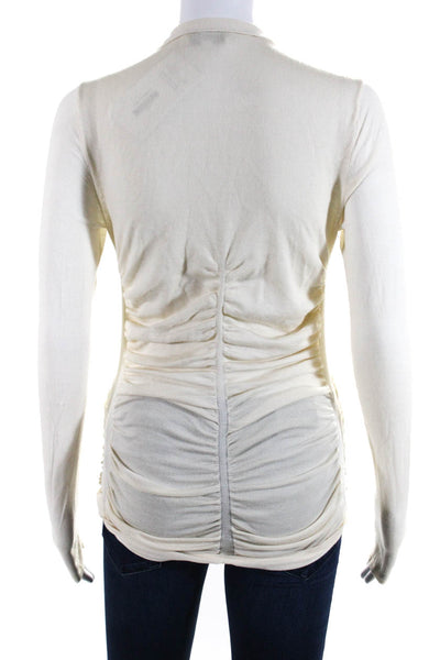 Narciso Rodriguez Womens Ruched V-Neck Long Sleeve Sweater Top White Size 42