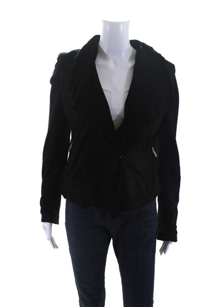 Aqua Womens Leather Collared Long Sleeve Open Front Jacket Black Size M