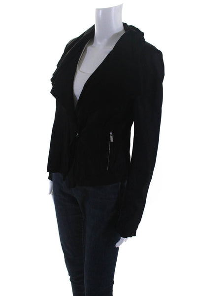 Aqua Womens Leather Collared Long Sleeve Open Front Jacket Black Size M