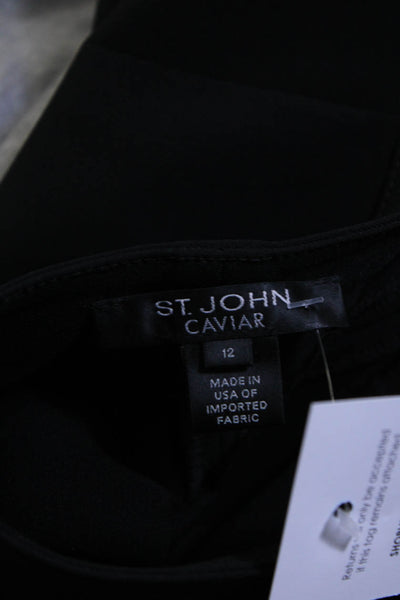 St. John Caviar Womens Black High Rise Pleated Straight Emma Dress Pants Size 12