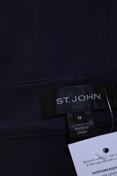St. John Womens Solid Plum High Rise Pleated Straight Leg Dress Pants Size 12