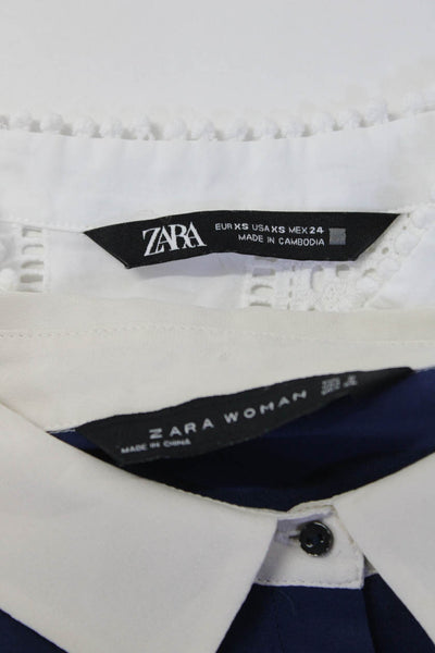 Zara Zara Woman Womens Button Up Shirts Blouses White Navy Blue Size XS S Lot 2