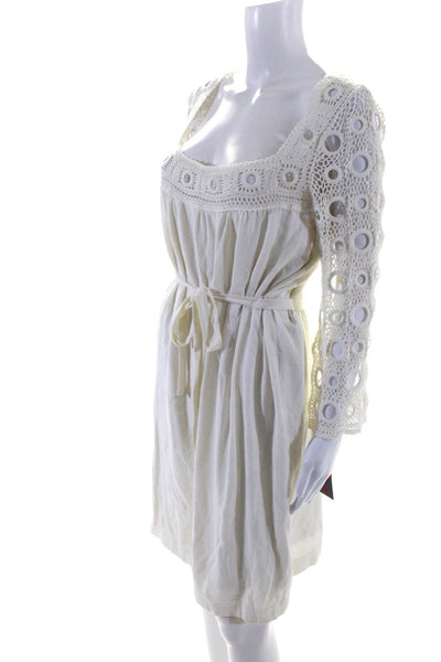 Cynthia Cynthia Steffe Womens Cotton Round Accent Textured Dress White Size L