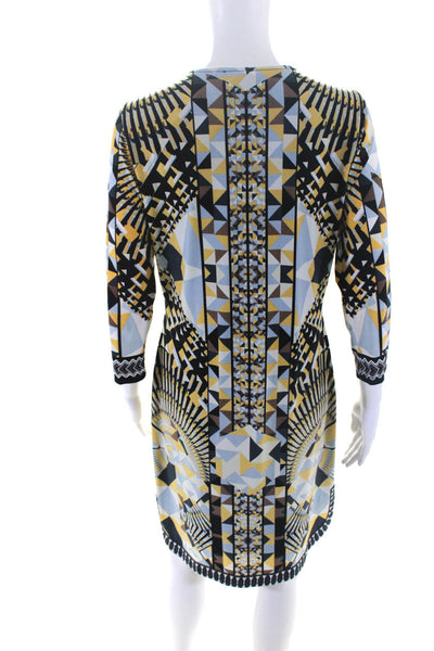 Hale Bob Womens Geometric Print Long Sleeve Pullover Midi Dress Yellow Size M