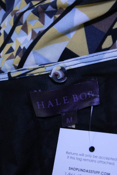 Hale Bob Womens Geometric Print Long Sleeve Pullover Midi Dress Yellow Size M