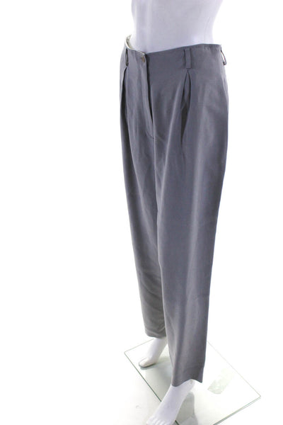 Calvin Klein Womens Silk High-Rise Pleated Straight Leg Dress Pants Gray Size 10