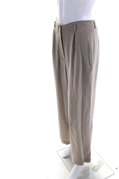 Calvin Klein Womens Wool Buttoned Pleated Straight High Rise Pants Beige Size 8