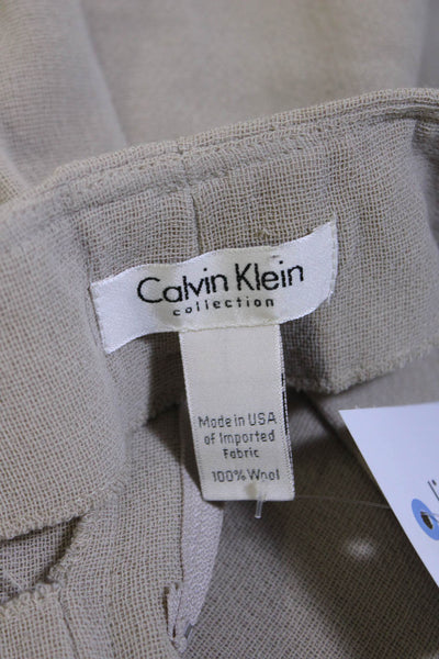 Calvin Klein Womens Wool Buttoned Pleated Straight High Rise Pants Beige Size 8