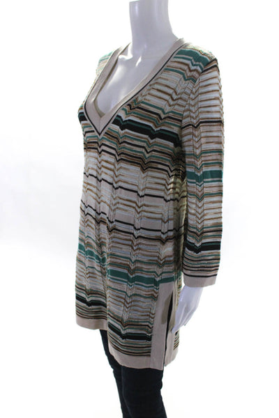 Missoni Womens Wool Striped Texture Knit Side Slit Pullover Sweater Brown Size 8