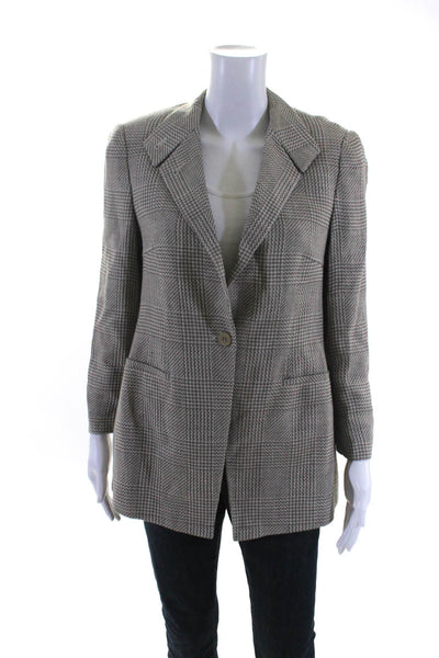 Giorgio Armani Womens Wool Houndstooth Buttoned Collared Blazer Beige Size EUR44