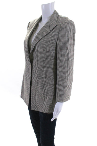 Giorgio Armani Womens Wool Houndstooth Buttoned Collared Blazer Beige Size EUR44