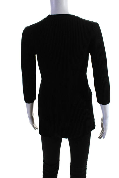 Michael Michael Kors Womens 3/4 Sleeve Lace Up V Neck Ribbed Sweater Black XS