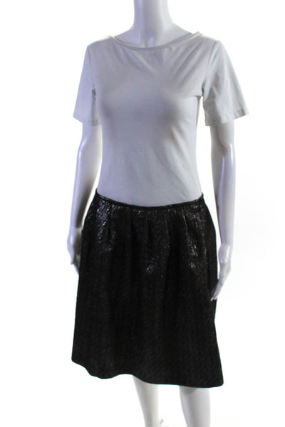 Etro Womens Side Zip Metallic Knee Length Pencil Skirt Silver Tone Silk IT 44