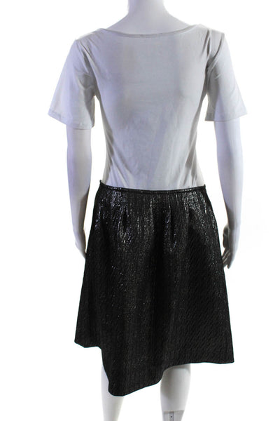Etro Womens Side Zip Metallic Knee Length Pencil Skirt Silver Tone Silk IT 44