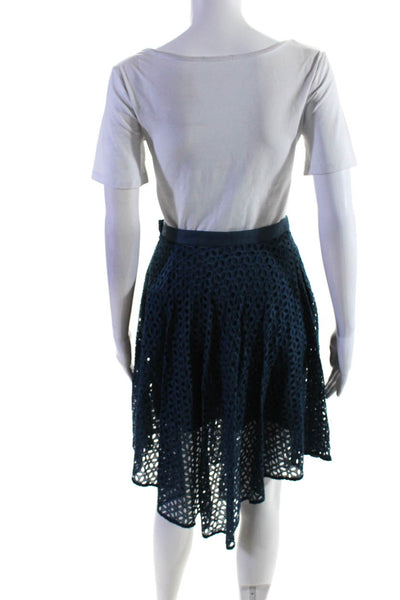 Tibi Womens Side Zip Eyelet Overlay Knee Length A Line Skirt Blue Size 0