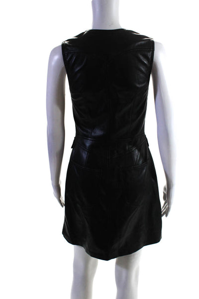 Nanushka Womens Faux Leather V-Neck Sleeveless Button-Up Dress Black Size XS
